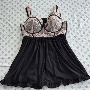 Torrid Black and Cream Lace Chemise